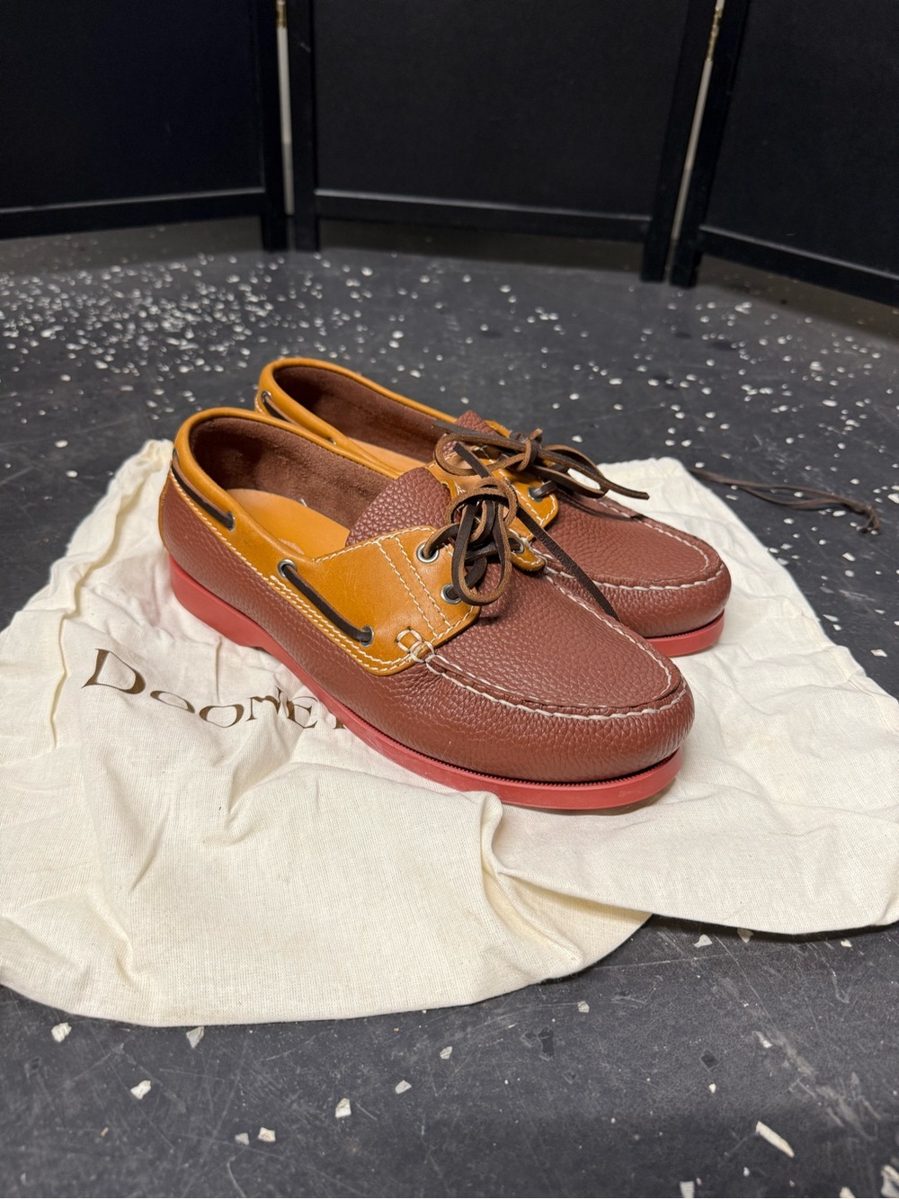 Dooney & Bourke Brown, Tan & Red Leather Boat Shoes
